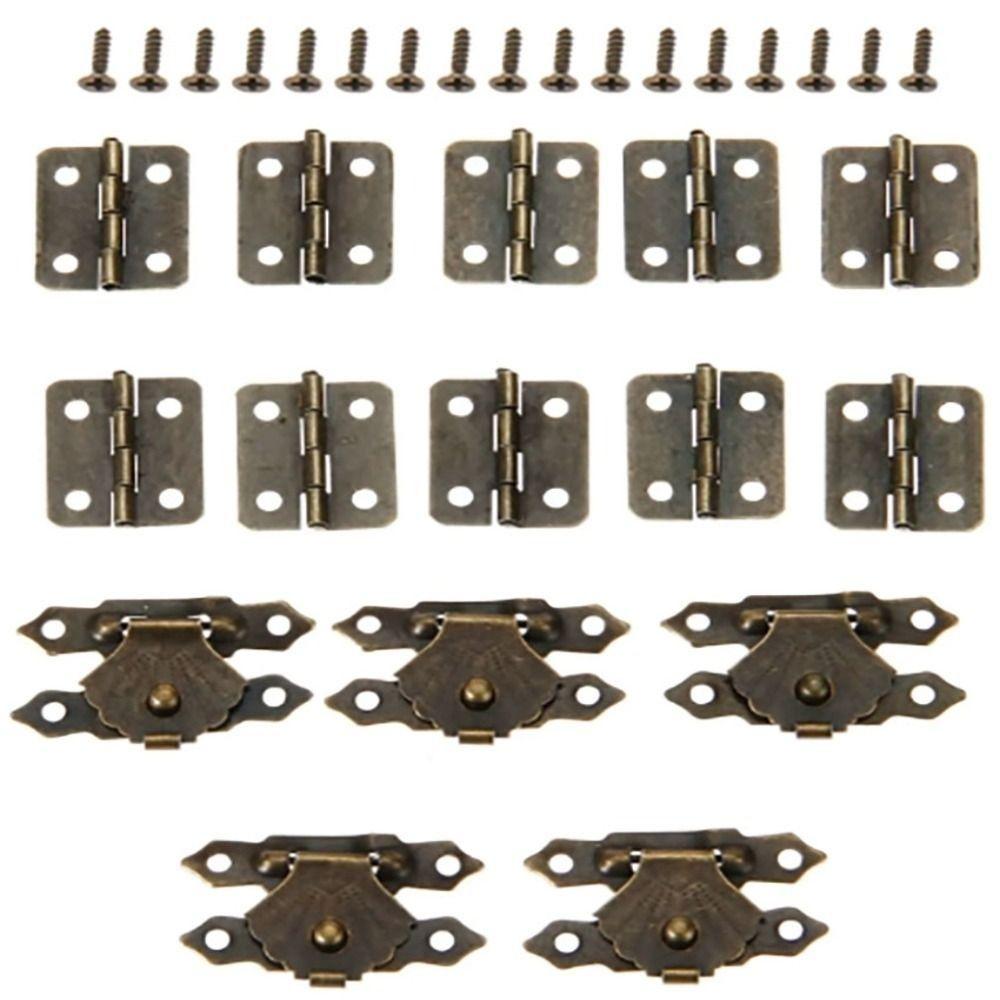 1set Vintage Mini Cabinet Hinge Accessories Furniture Cabinet Hinges Bronze Hasp Hinge Wooden Box