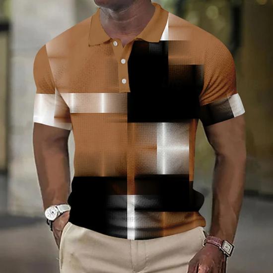 Men's Short-Sleeved Geometric Pattern Polo Shirt Casual Daily Top