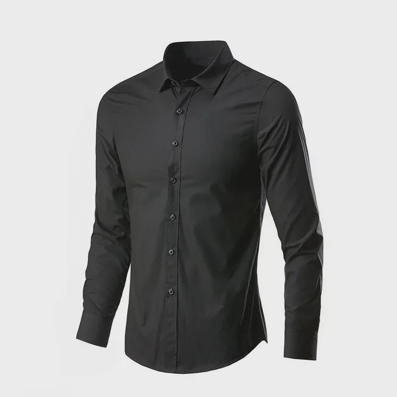 Erkek Uzun Kollu Slim Fit Profesyonel Beyaz İş Gömleği - Kore Tarzı Düğün Partisi Düz Renk