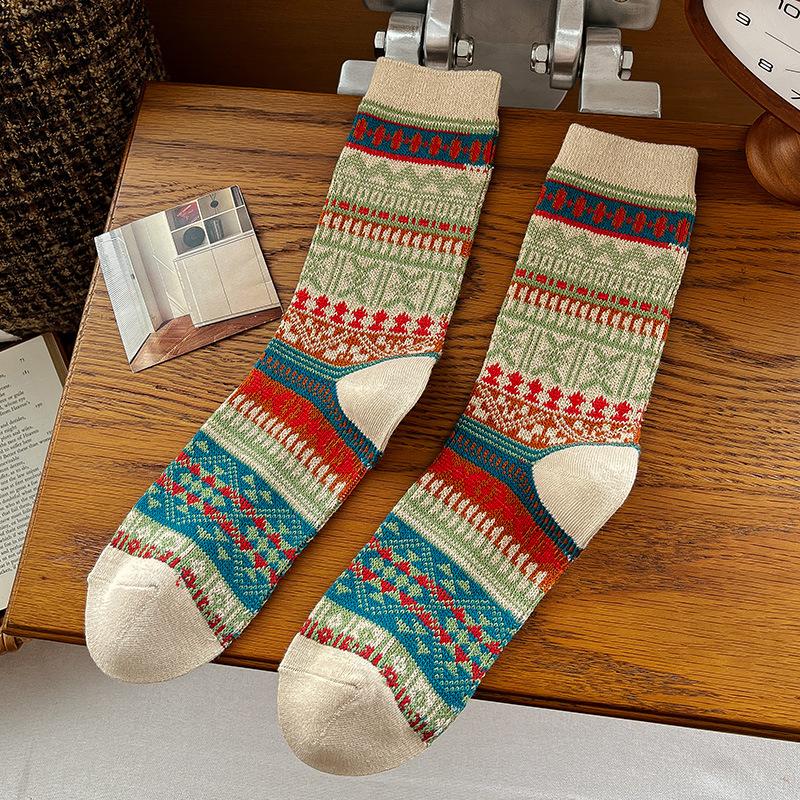Dame Høst- og Vintermote Nasjonal Stil Retro Casual Tube Bomullssokker