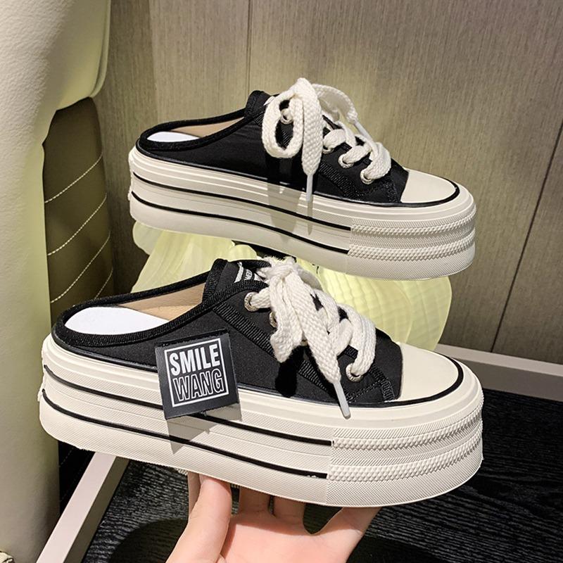 

Canvas semi-slippers women s summer wear new Internet celebrities high sense heeless lazy slippers 35 чорний