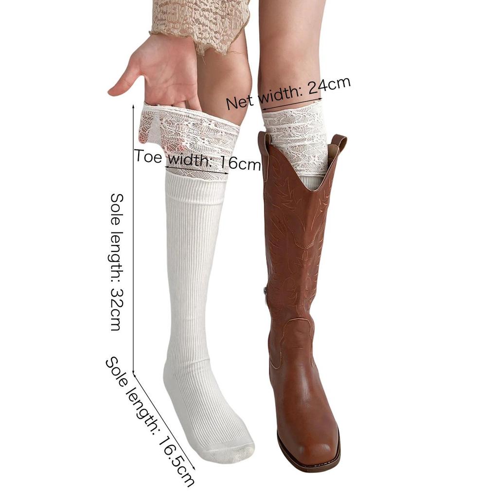 Women's Sexy Black Lace Splicing Stockings JK Lolita Lace-trimmed Spring Autumn Long Tube Socks Sweet Girls Over Knee Sock