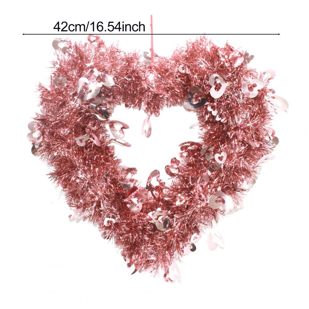 Tinsel Heart Shaped Wreath with Bow for Front Door Valentine's Day Red Pink Heart Wreath for Wedding Party Wall Decor