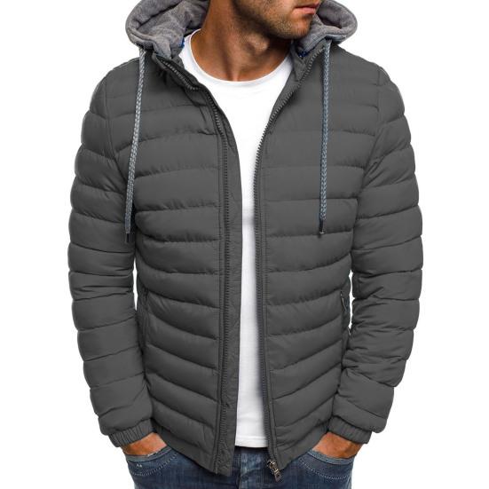 Men Cotton Jacket Hooded Drawstring Long Sleeve Zipper Placket Casual Coat Windproof Plush Lining Thickened Warm Outwear