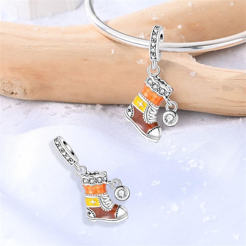 Zimowa Seria Charms Miedziane Śniegowce Kapcie Zawieszka Pasuje do Bransoletki o Średnicy Otworu 4 mm Koralik DIY Biżuteria Damska Prezent