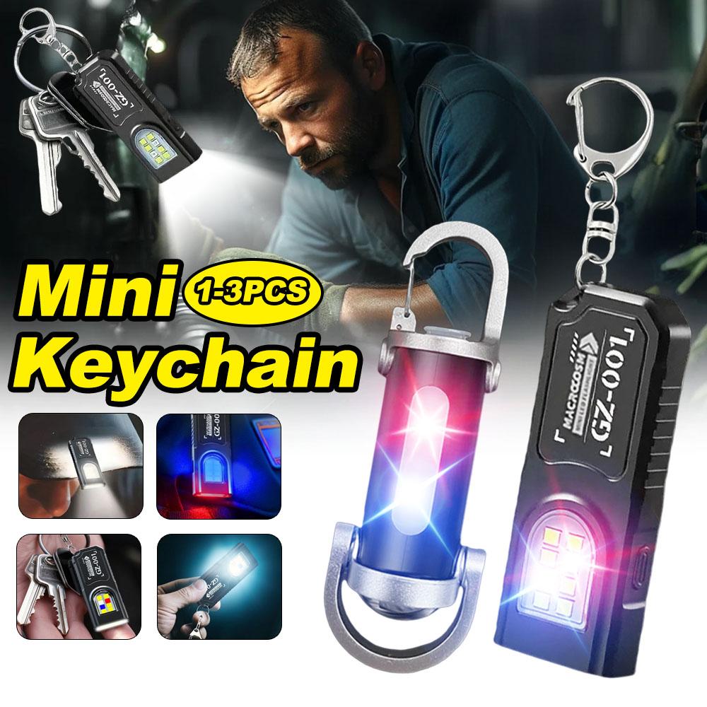 Mini Flashlight Keychain USB Rechargeable Pocket Light with COB Work Area Light for Camping Hiking Dog Walking Emergency Repair Key Ring