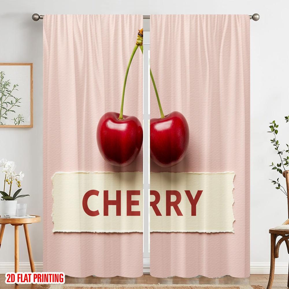 2pcs 2D Flat Printing Drapes Cute Cherry Design 100% Polyester Without Electricity Party Decorations for Entryway Room Parties