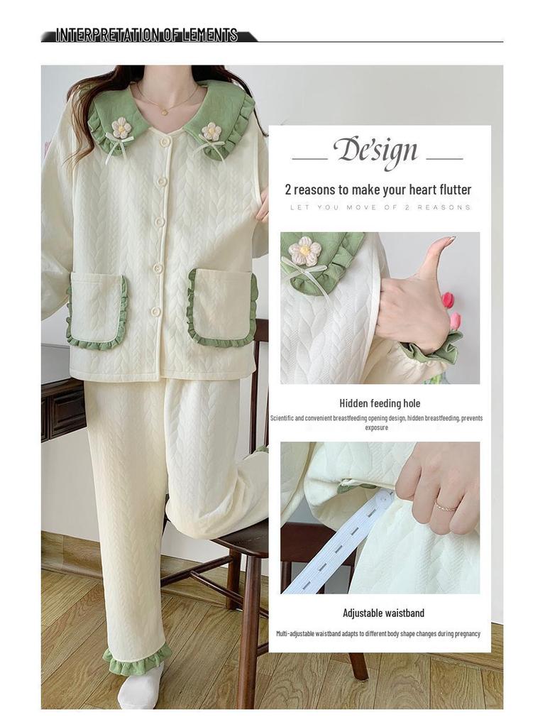 Air Cotton Layered Maternity Pajamas for Autumn/Winter - Breastfeeding & Postpartum Homewear