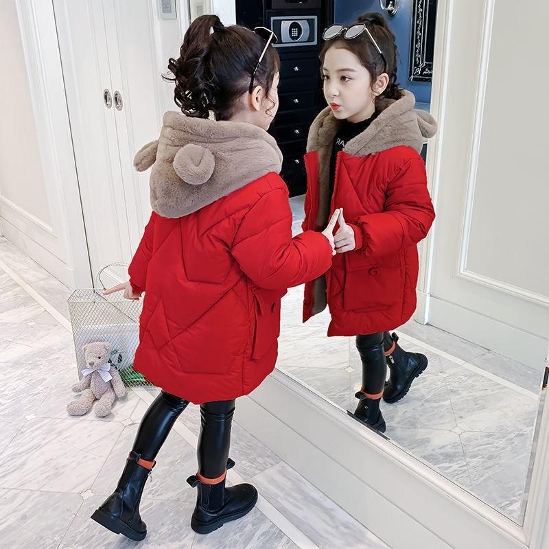 Girls Cotton Clothes Thickened Winter Children's Middle And Large Children Down Cotton Jacket Cute Medium-length Jacket