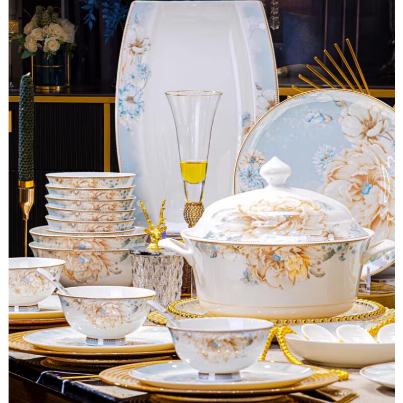 Цзие Жунцин 56-предметный высококлассный китайский керамический набор столовой посуды