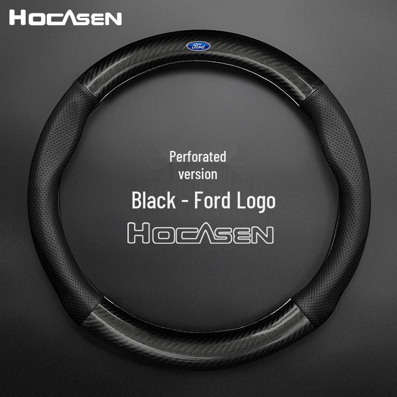 Genuine Leather & Carbon Fiber Steering Wheel Cover for Ford Focus, Mondeo, Kuga, Edge, Taurus