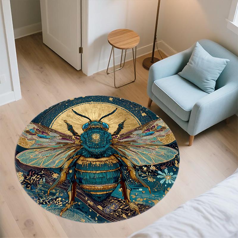 Colorful Winged Bee,Round Area Rug,Carpet Rug for Living Room Bedroom Sofa Playroom Decor,Non-slip Floor Mat