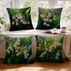1/4pcs Lily Of The Valley Oil Painting Cushions Pillowcase Polyester Cushion Cover Throw Pillow Pillowcover Home Car Sofa Decor