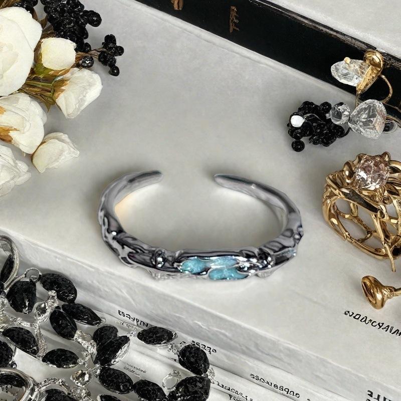 Neues Nischendesign Emaille Meerblau Öltropfen Schmetterling Offener Ring Liebesgürtel Zirkon Leichter Luxus Ring