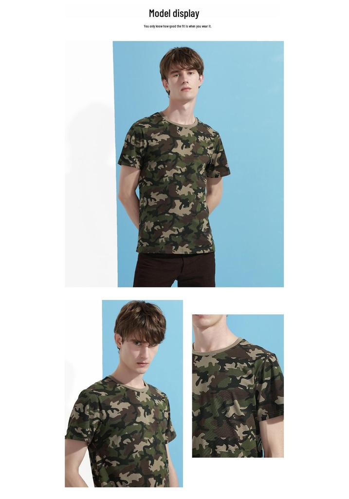 Men's Camouflage Cotton Short Sleeve T-Shirt: Military-Inspired Round Neck Top with Special Forces Print.