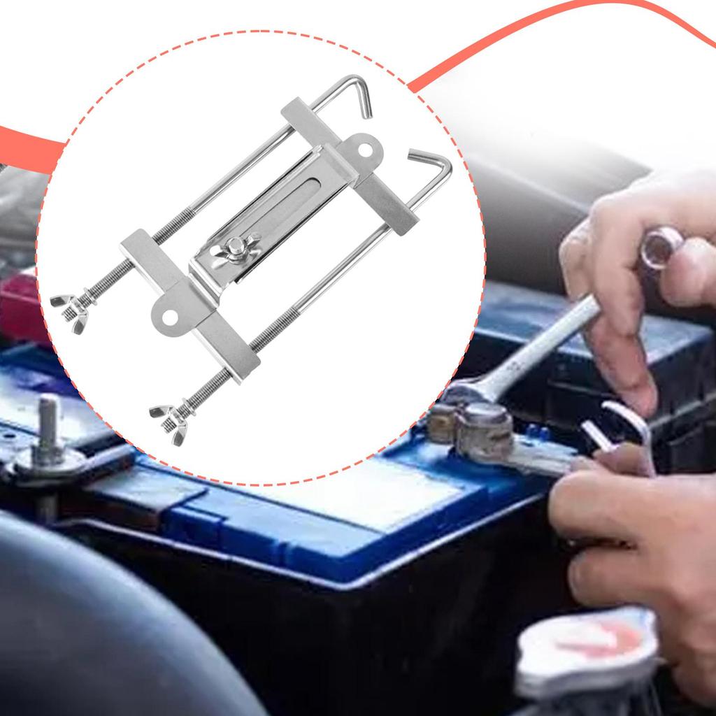 Car Battery Fixing Bracket Holder with J Bolt Adjustable Battery Mount Hold Down Kit Anti Shake Heavy Duty Stainless Steel Bolt