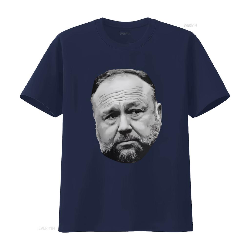ALEX JONES Face Original Art T Shirt for Men Unique Design High Quality Print Vintage Washed Slightly Designer Clothes Fashion