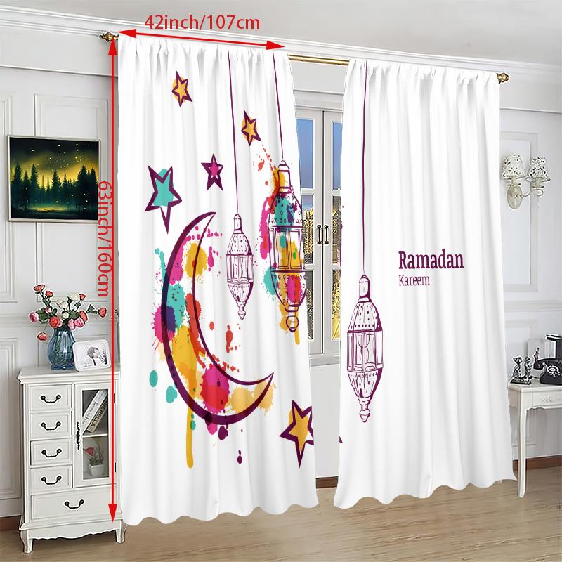 Set Of 2 Painted Ramadan Blessings Printed Curtains Polyester Bedroom Living Room Decor Made Sitting Window Treatment