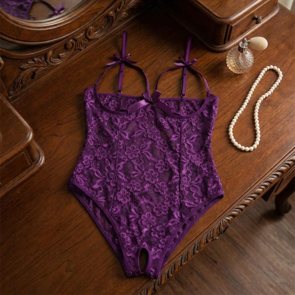 Open Crotch Lace Bow Bodysuit Mesh Hollow Lace Sling Nightwear Sweet Women Underwear  Gifts