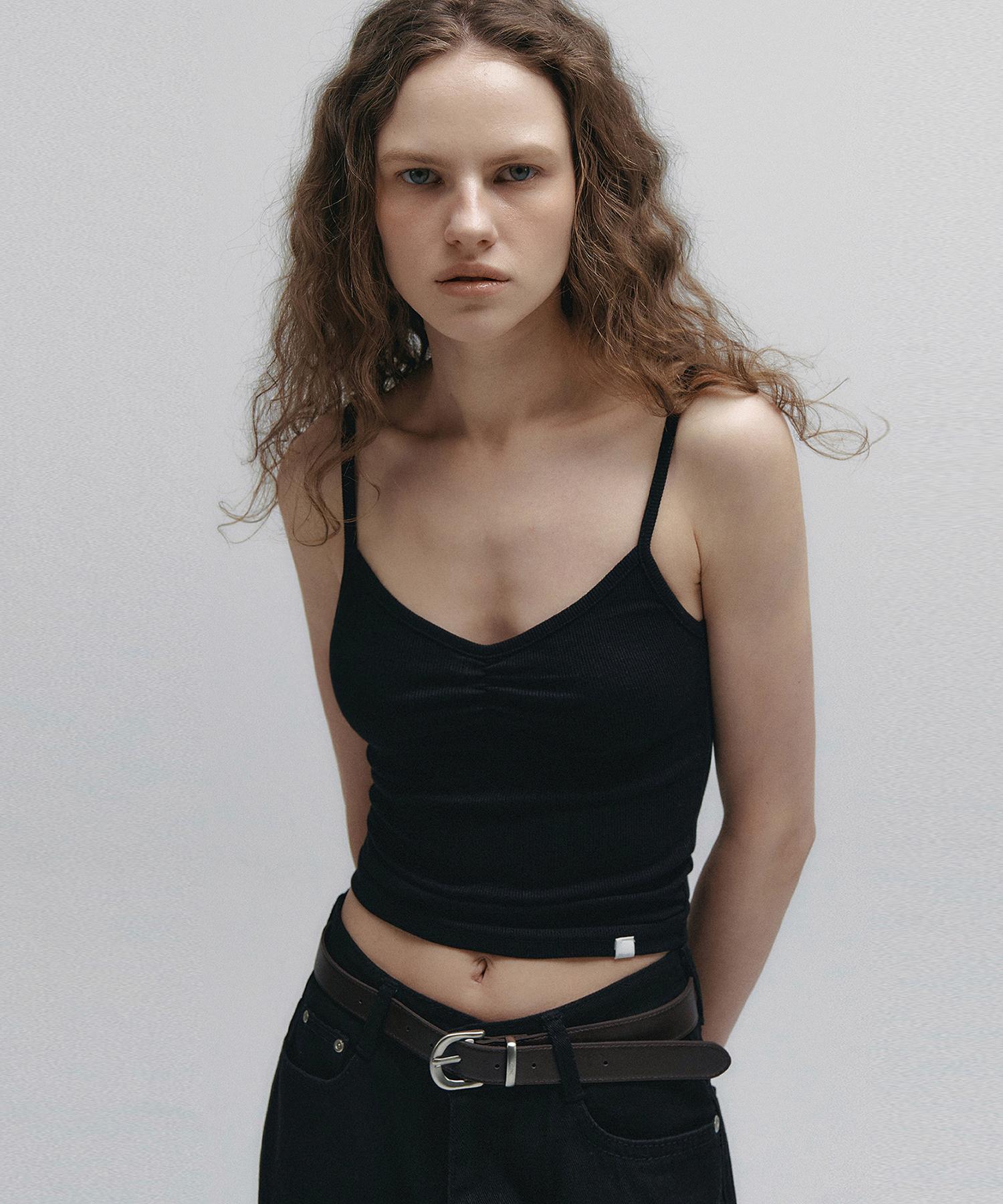 Nive Wave Shirring V-Neck Sleeveless (Black) Free