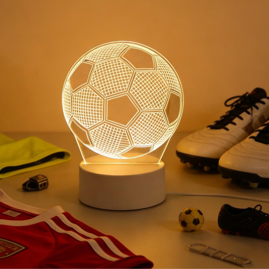 LED 3D Football Theme Table Lamp USB Plug Bedroom Bedside Creative Book Lamp Sports Enthusiasts Gift Decorative Night Light