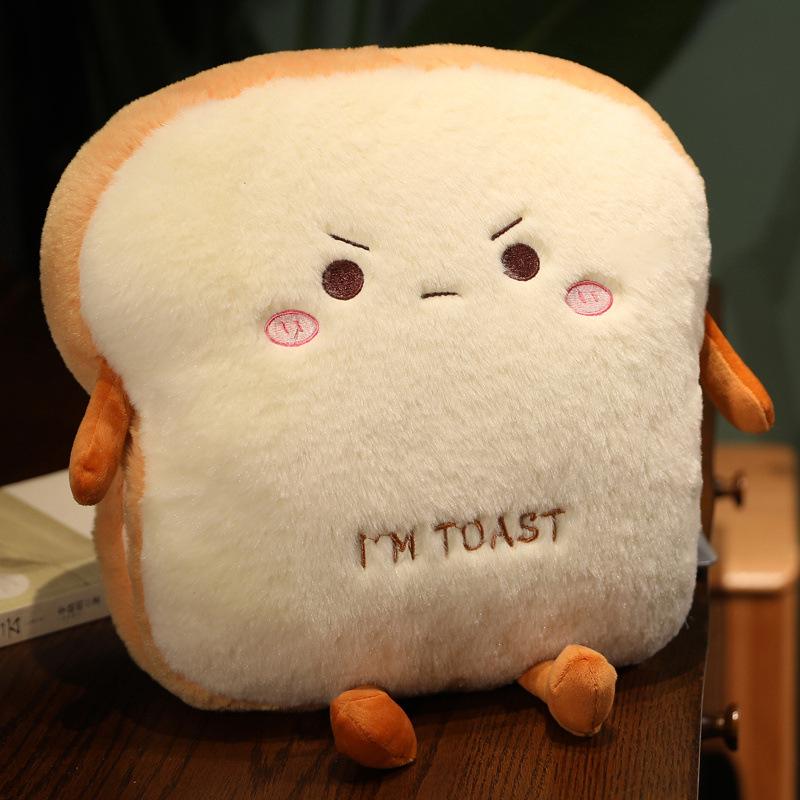 Plush Rabbit Fur Hand Warmer & Pillow - Cute Toast Bread Design