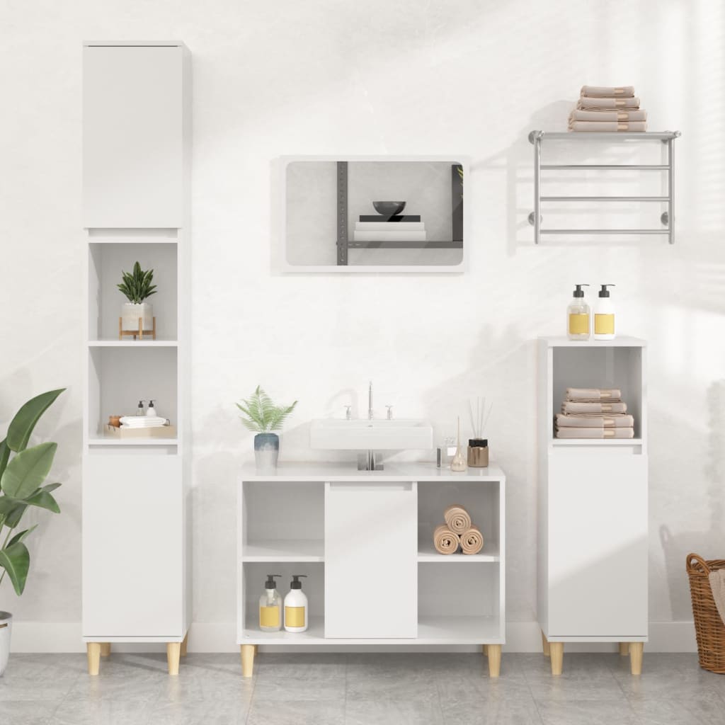 Glossy White Bathroom Vanity Cabinet 80 x 33 x 60 cm Engineered Wood