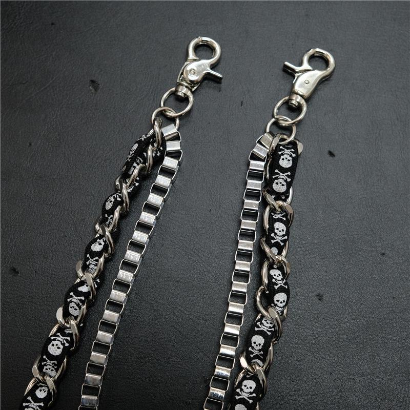 Skull Print Patchwork Double Layer Waist Chain Hip Hop Pants Chain - Unisex Trousers Fashion Accessory