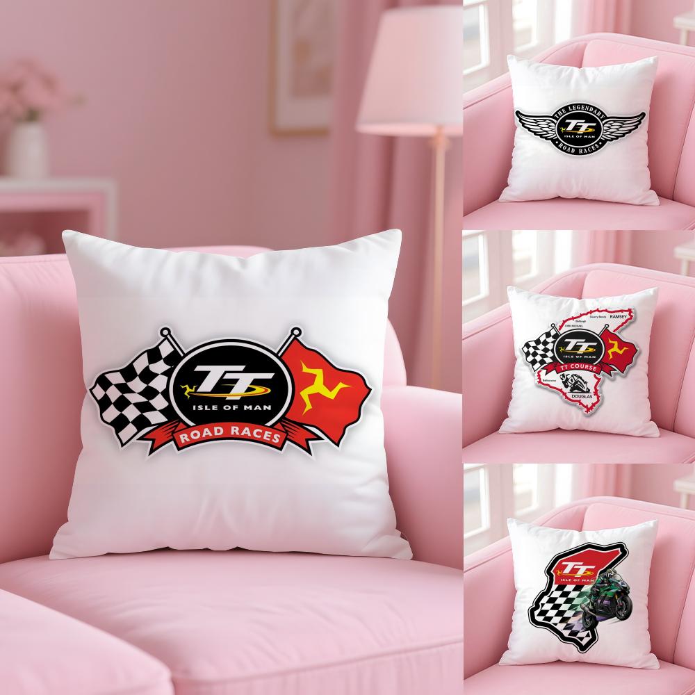 I-Isle Of Man Tt Cushion Cover Plush Fabric Soft Double-Sided Printed Invisible Zipper Sofa Pillow Case Home Decor