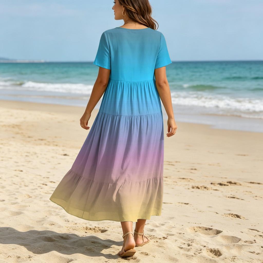 Short Sleeve V Neck Loose Fit Maxi Dress for Women Summer Dresses for Women Uk Ladies Summer Dresses Uk Womens Summer Dresses Uk