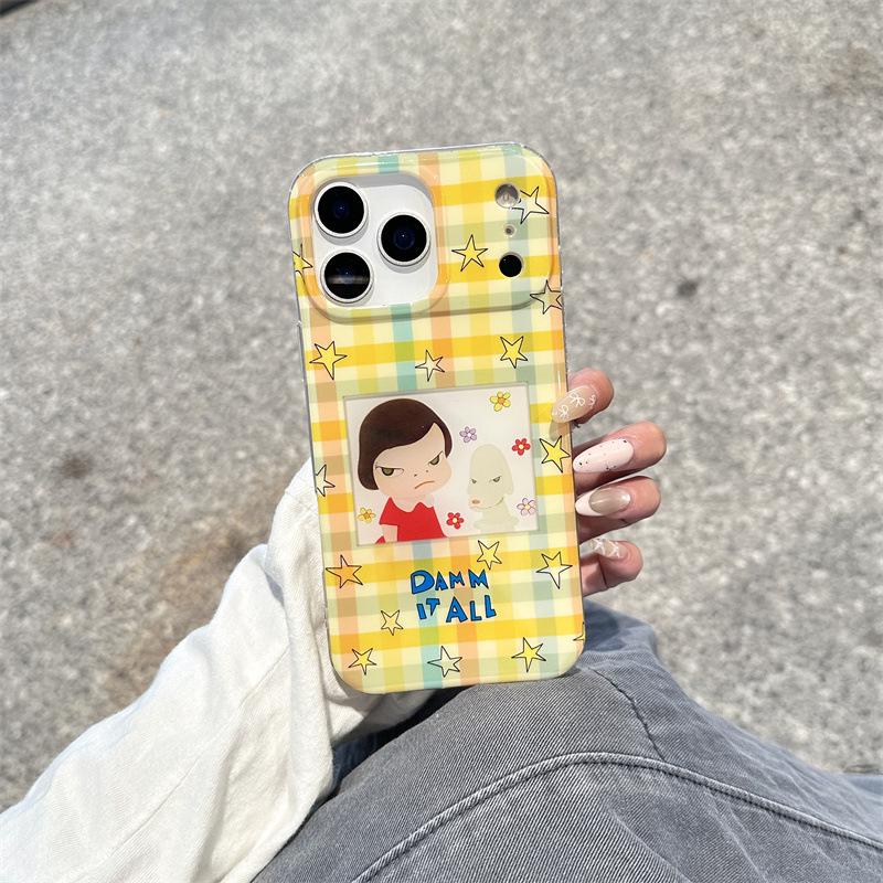 Plaid Stars Yoshitomo Nara iPhone 17/16 Pro Max/15/14 Compatible Case iPhone 14