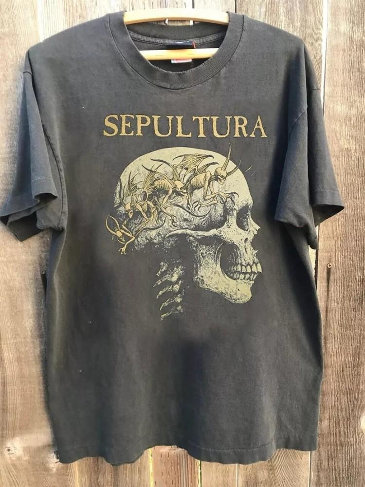 Sepultura Skull Wings Graphic Charcoal Short Sleeve Unisex Tshirt Reprint S5XL Unisex T-Shirt XL