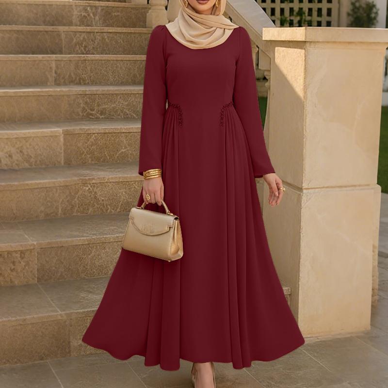 ZANZEA Women Muslim Casual Round Neck Long Sleeve Loose Long Dress