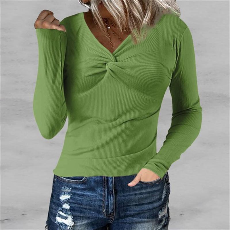 Women's Fashion Rib Knitted Sweater Slim Long Sleeve Pullover Sweaters