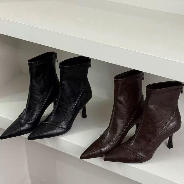 British Temperament French Slim Pointed Women'S Boots Short High Heels Fashion Boots Rear Zipper Thin Short Boots