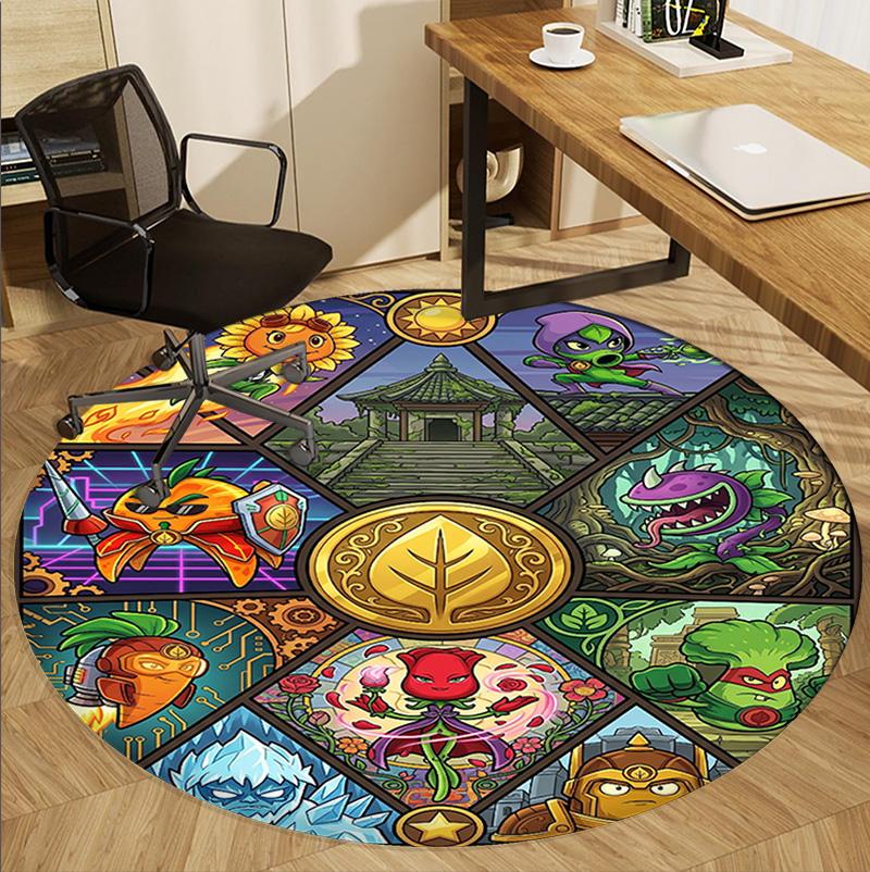 Plants VS Zombies Pattern Round Rug, Indoor/Outdoor Mat, for Picnic, Gameroom, Bedroom, Office, Living Room, Home Decor Carpet, Birthday Gift