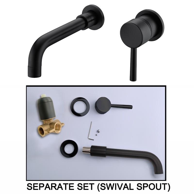 Concealed Basin Faucet Wall Mounted Hot and Cold Mixer Solid Brass 360 Swivel Spout Bathroom Water Tap