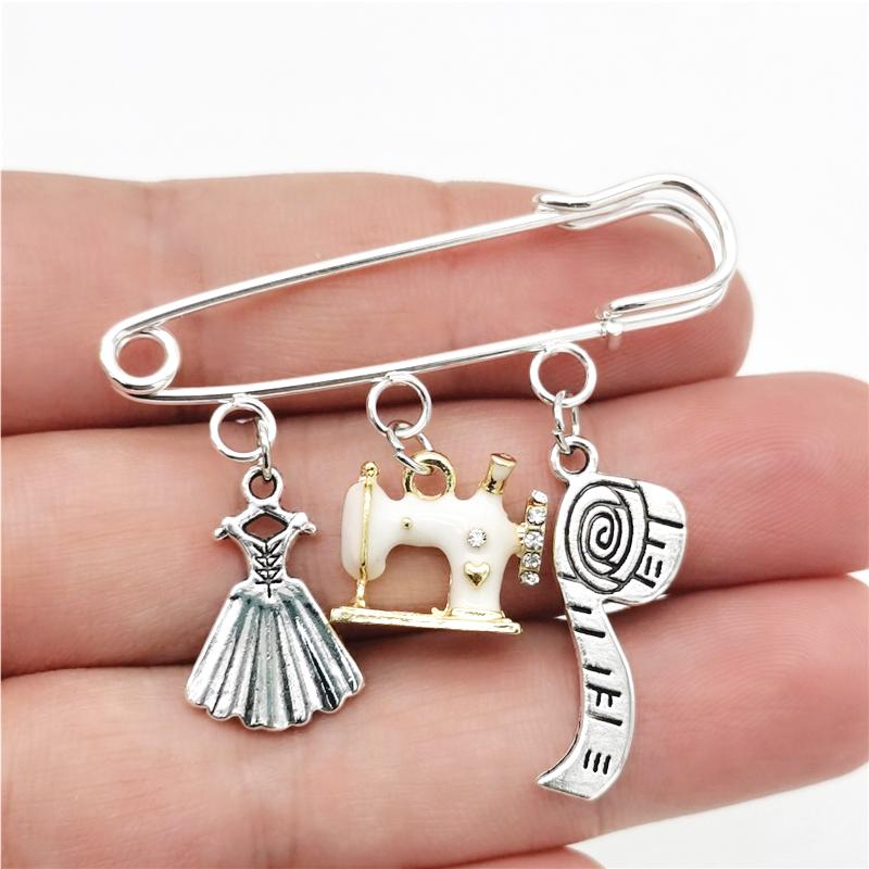 Fashion Scissors Clothing Sewing Machine Tape Measure Brooch Jewelry Designers Gifts