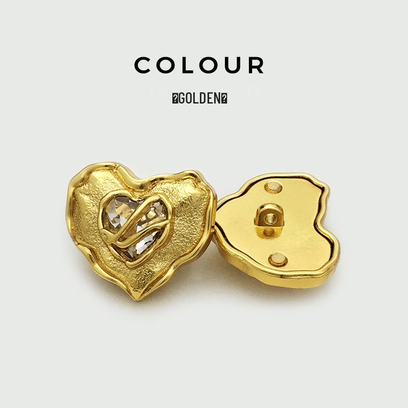 High-End Women's Trench Coat with Rhinestone Heart-Shaped Buttons