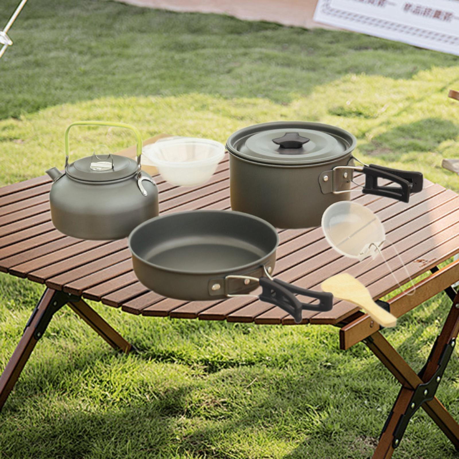 

Camping Kettle and Pan Set Pots Pans Pot Cookware Kit for Picnics чёрный