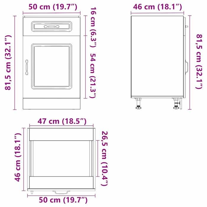 VidaXL Kitchen Cabinet Kalmar Sonoma Grey Engineered Wood, Base Cabinet for Sink, Base Kitchen Cabinet with Drawer, 853483