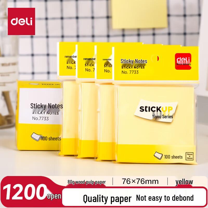 Deli Yellow Sticky Notes 76x76mm, 12 Pads