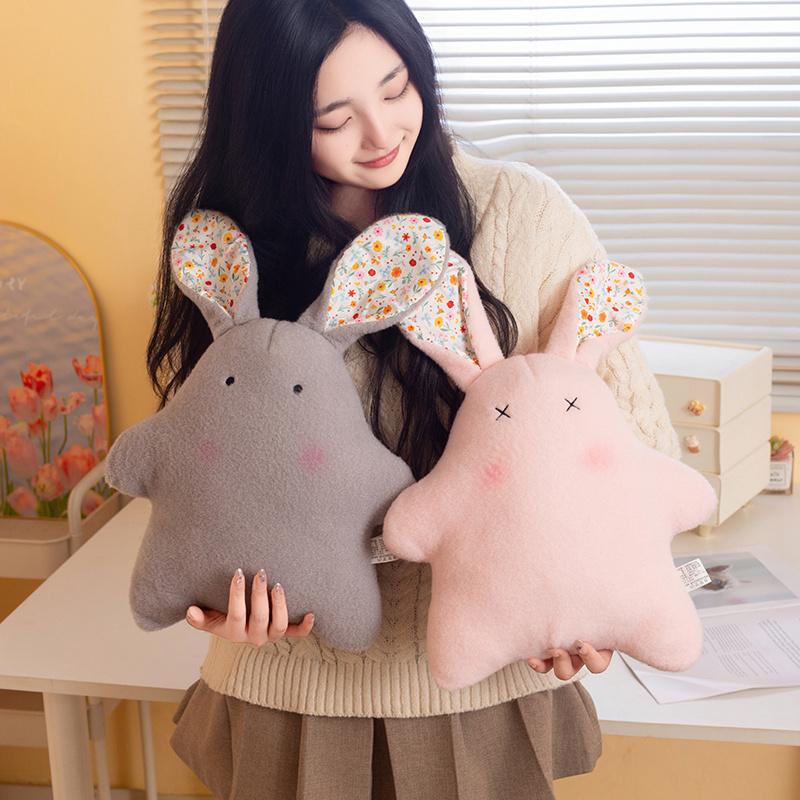 Floral Eyes Rabbit Plush Toy Stuffed Cartoon Animal Pillow Blue Yellow Grey Pink Sweet Plushie Sleeping Companion Back Support