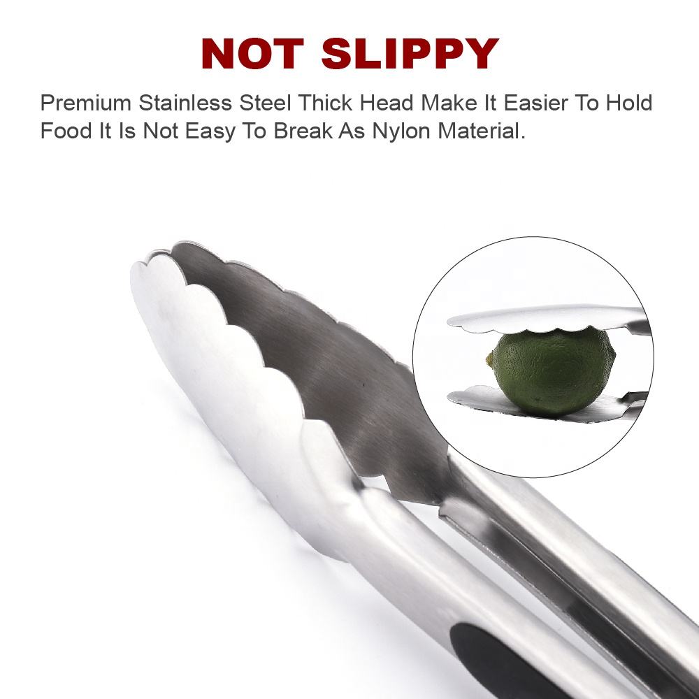 9/12 Inch Stainless Steel BBQ Grilling Tongs Salad Food Clip Non-Slip Handle Bread Serving Tong Cooking Barbecue Clip Clamp