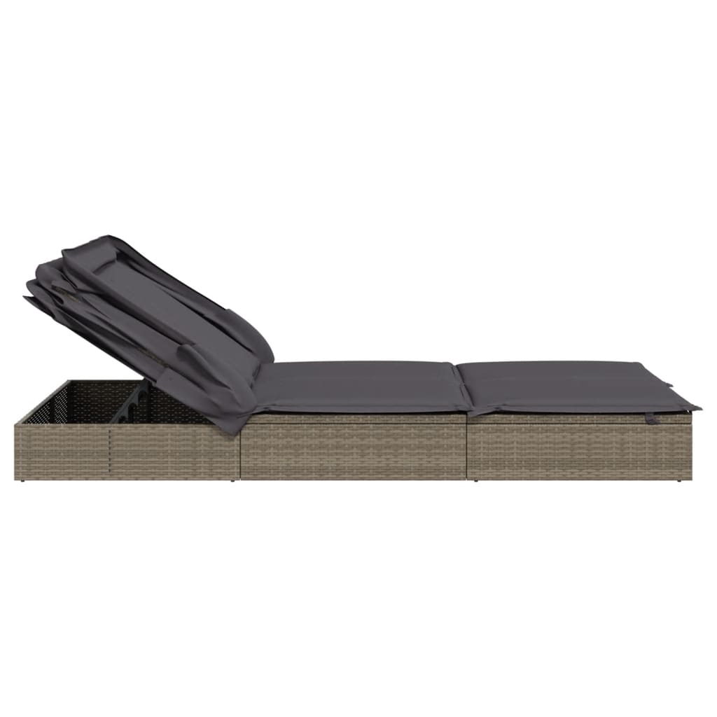 Vidaxl Leżak 2-Os., Składany Dach, Szary, 213X118X97 Cm, Polirattan