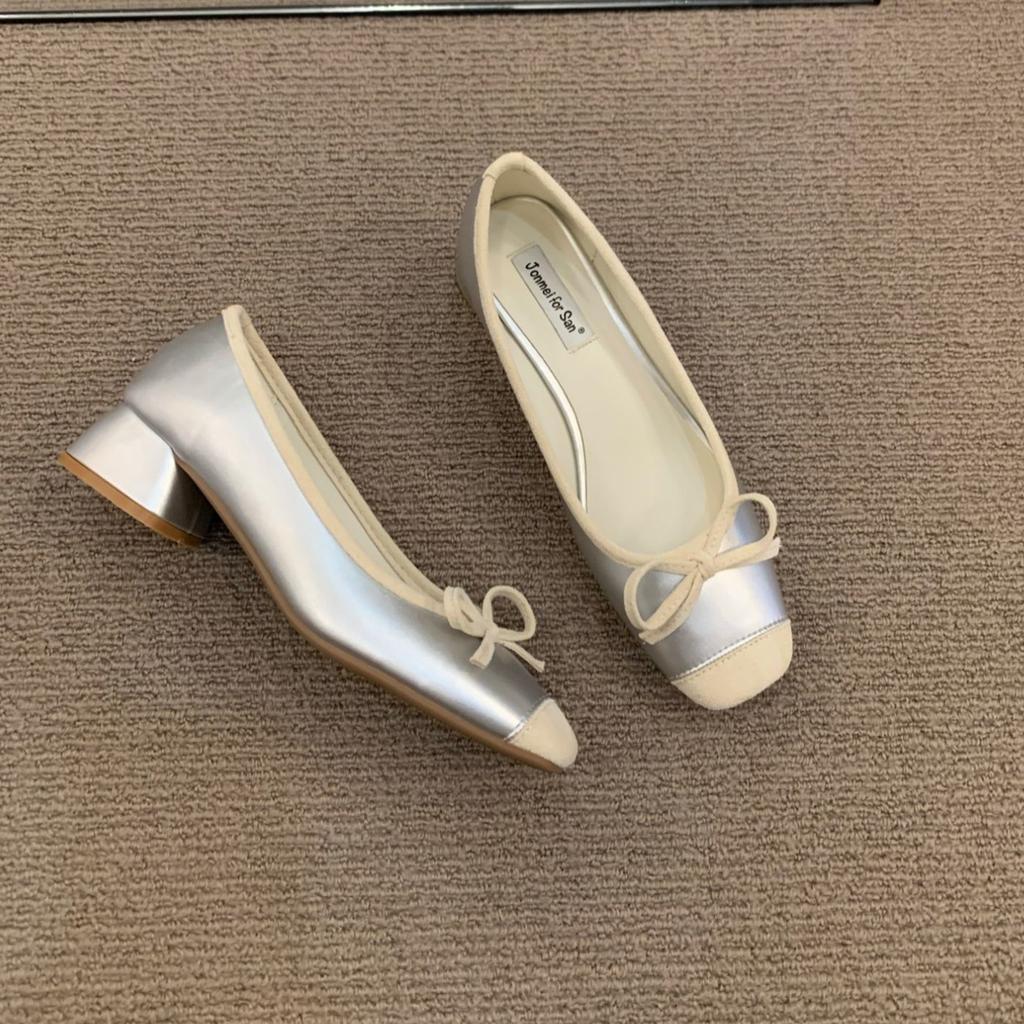 Fashion Bailamos Women Flats Fashion Colored Soft Leather Ballet Shoes 2025 Square Toe Bow Low Heels Shoes Shallow Mouth Casual Shoes Mu