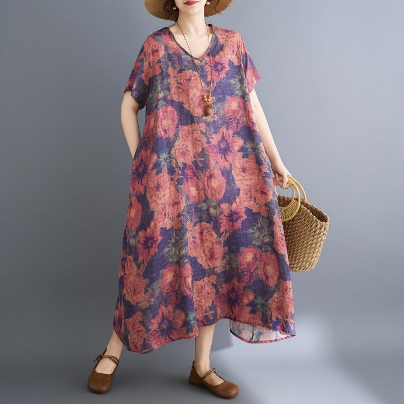 DIMANAF New 2026 Women Plus Size Summer Beach Long Dress Sundress Loose Casual Maxi Elegant Lady Print Dress