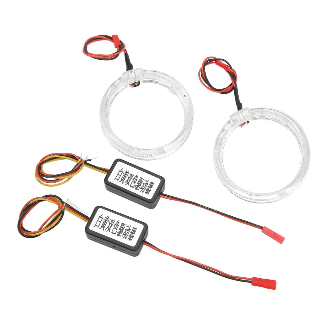 Çift 9-36V LED Melek Gözü Farlar Sinyal Lambası Halo Halkalar Beyaz Kehribar Çift Renkli Dekoratif Araba için 80mm 3.15in