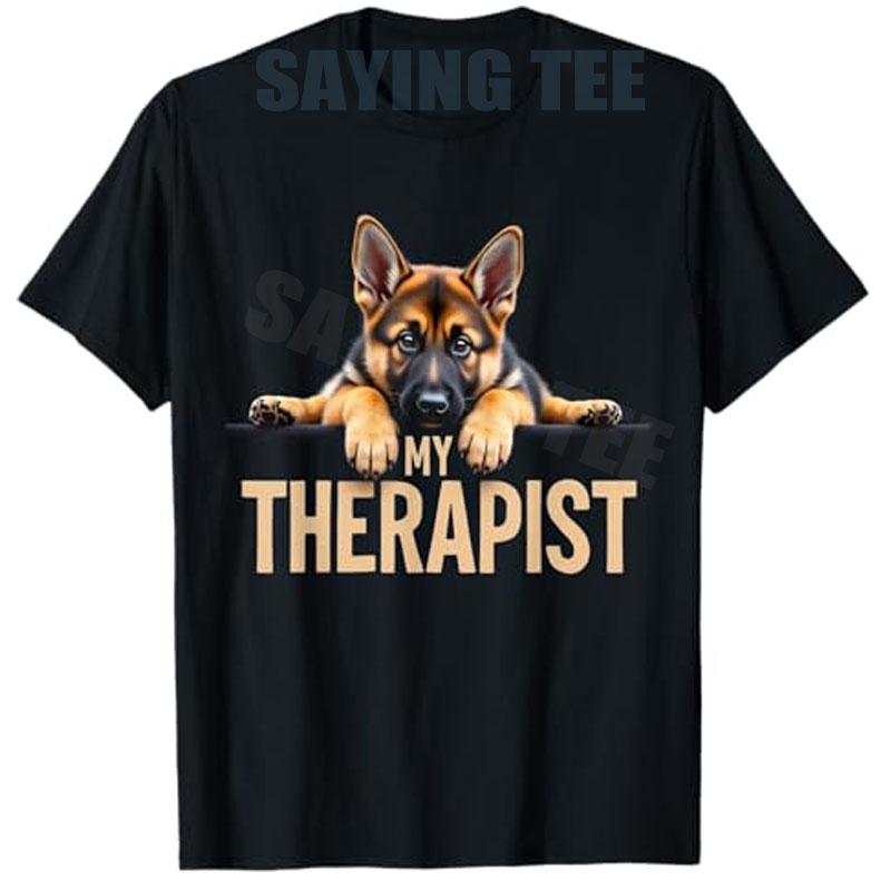 Lustiger Frenchie GSD Shep Welpe Mein Therapeut Französische Bulldogge Hund T-Shirt Y2k Schäferhund Liebhaber Grafik Top Niedliches Mops-T-Shirt
