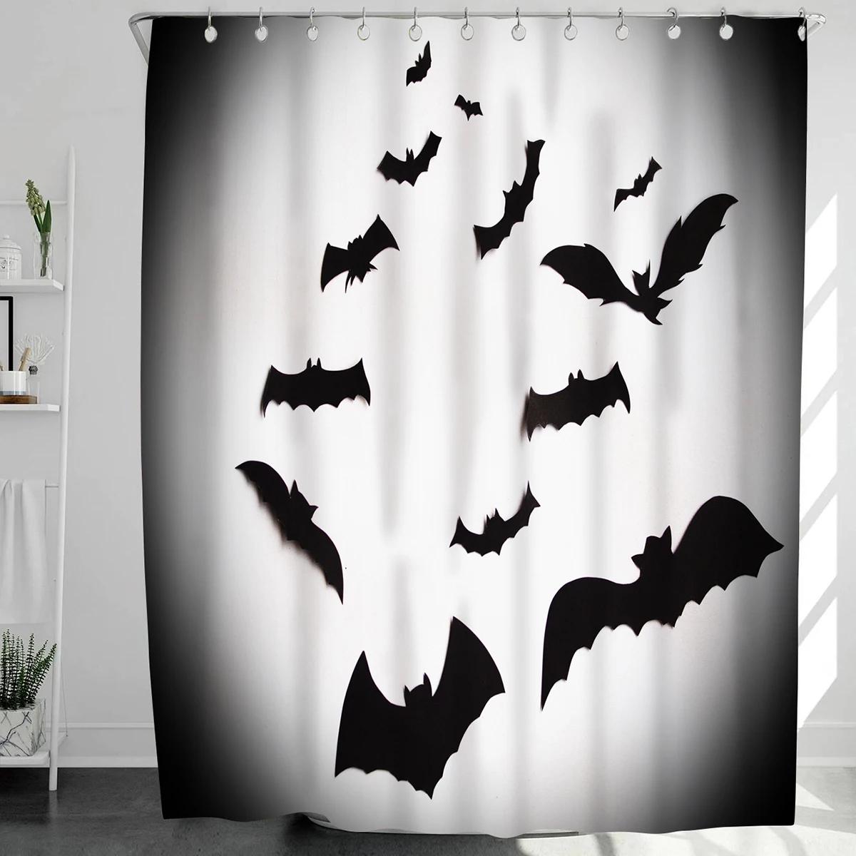 

Horrific Shower Curtains Halloween 3D Print Fabric Pastel Waterproof Bathroom Curtain Pumpkin Bat Print Home Decor W60H190(CM)-1 Pcs